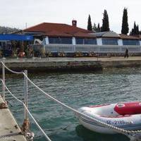 Restaurant (cafe) at the first line of the sea / lake in Slovenia, Koper