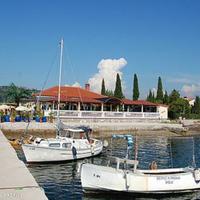 Restaurant (cafe) at the first line of the sea / lake in Slovenia, Koper